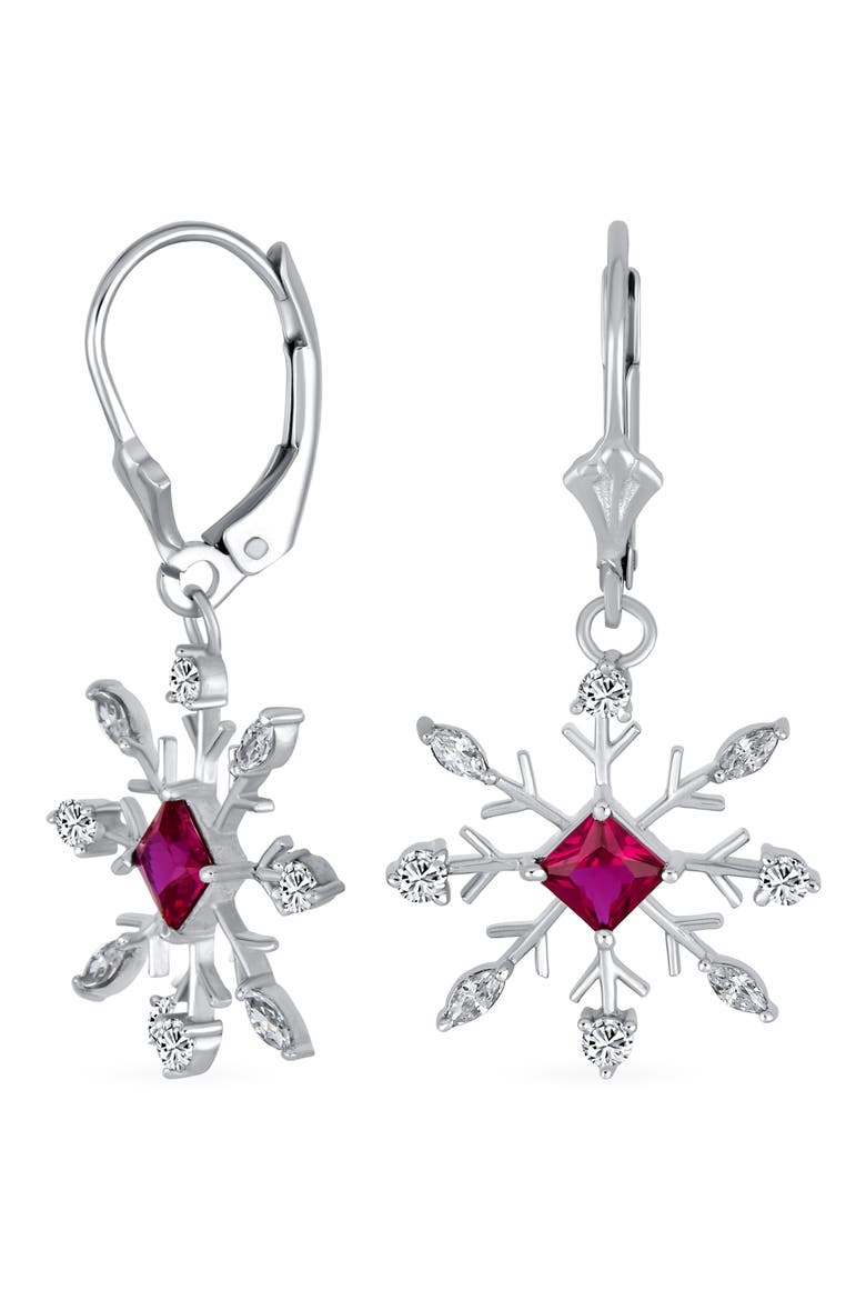 Sterling Silver CZ Snowflake Pendant Necklace & Earrings Set, Alternate, color, RED