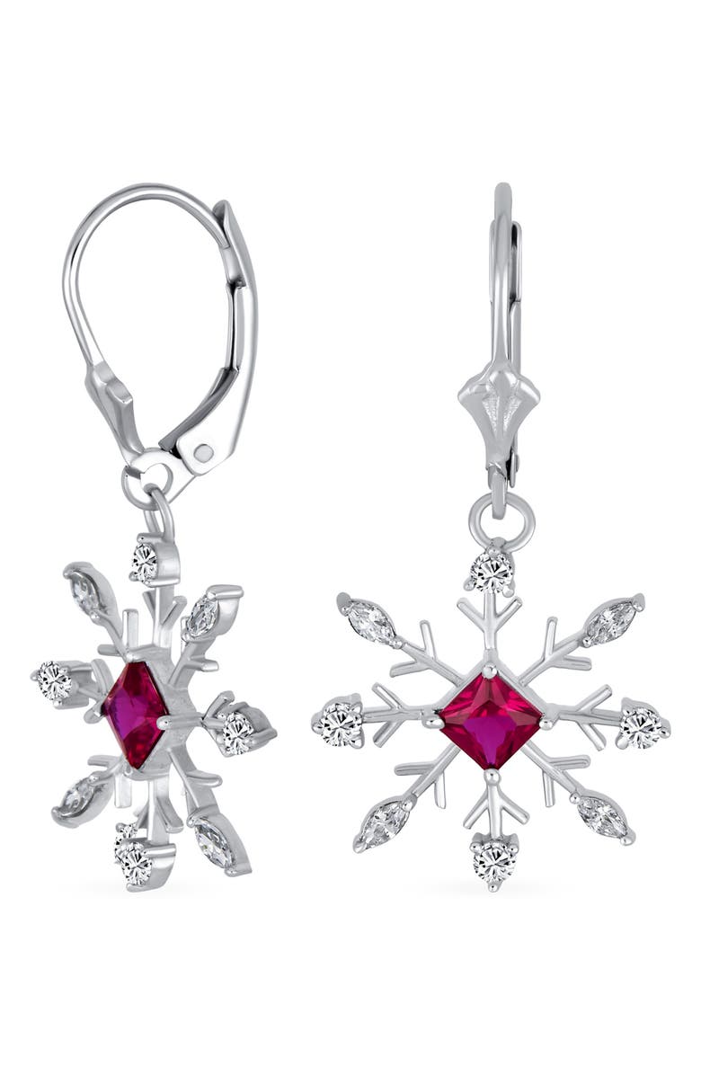 BLING JEWELRY Sterling Silver CZ Snowflake Pendant Necklace & Earrings Set, Alternate, color, 
