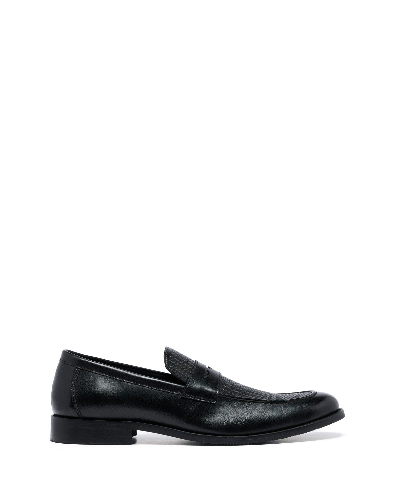 Uncut CLARKE Round Toe Penny Loafer, Main, color, Black Pu