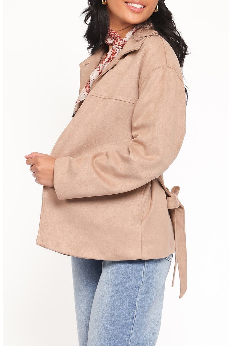 Nelly Crop Faux Suede Trench Coat, Alternate, color, MUSHROOM