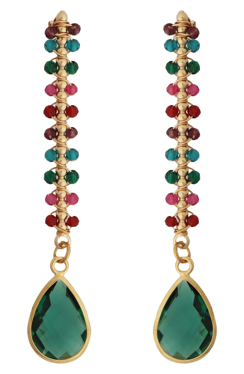 Panacea Multicolor Crystal Teardrop Linear Earrings, Main, color, Multi Green