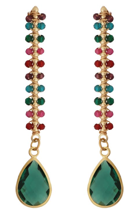 Multicolor Crystal Teardrop Linear Earrings