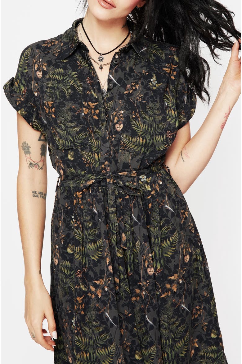 Wither Fern Print Midi Shirt Dress, Alternate, color, Green