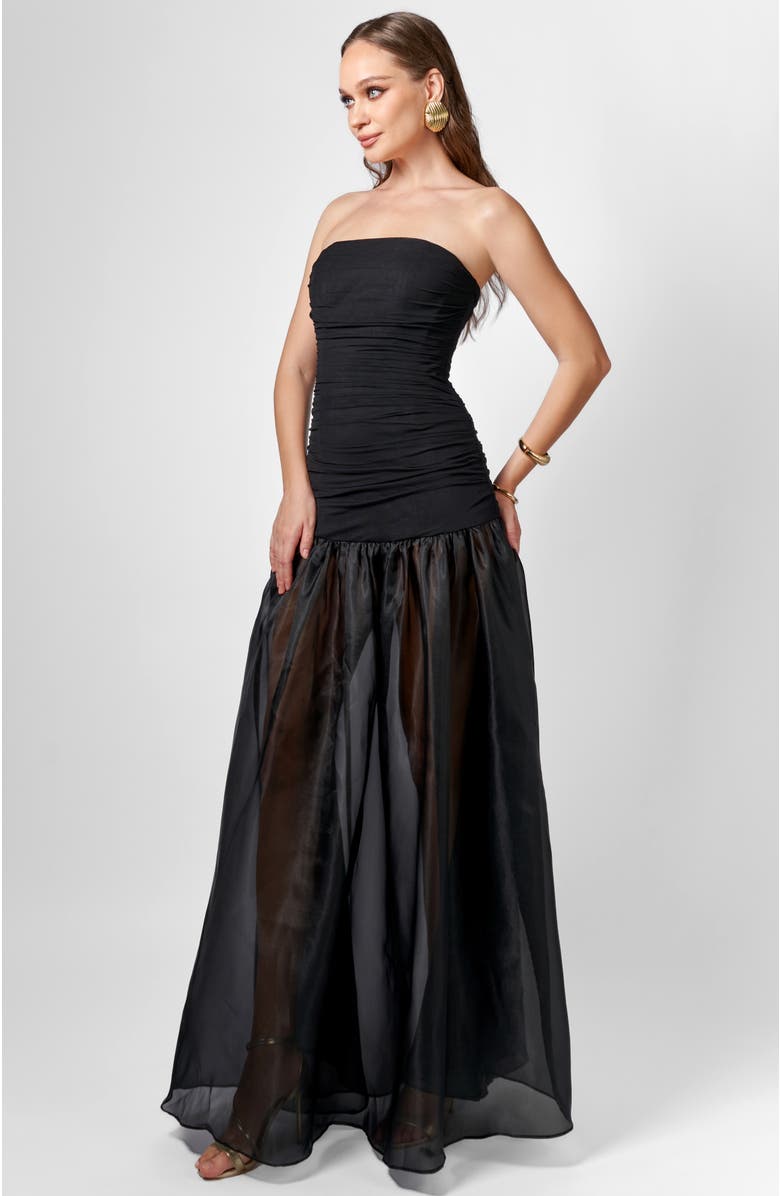 Bariano Haisley Strapless Sheer Skirt Maxi, Alternate, color, Black