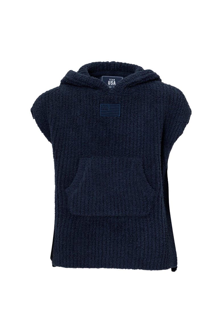Toddler ALPHA Navy Team USA Barefoot Dreams CozyChic Hooded Rib Cozy, Alternate, color, Navy