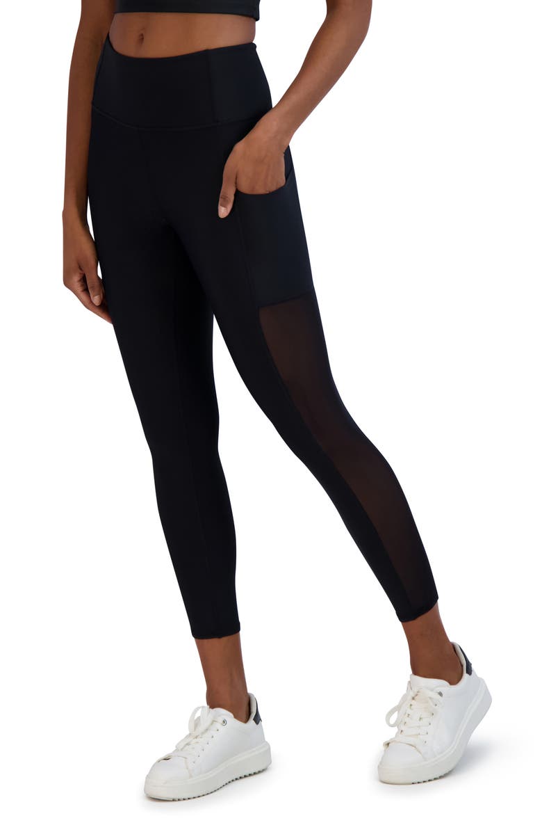SAGE COLLECTIVE High Waist Mesh Panel 7/8 Crop Leggings, Alternate, color,