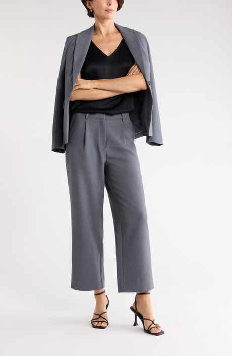 Pleated Wide Leg Ankle Trousers