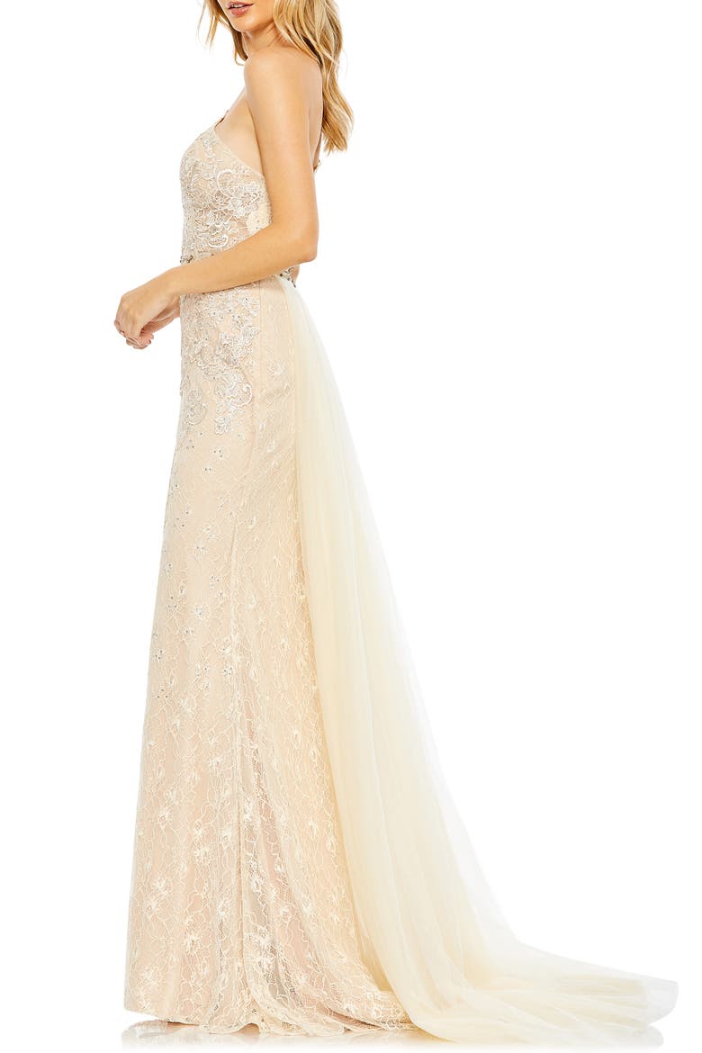 One-Shoulder Lace A-Line Gown, Alternate, color, IVORY NUDE