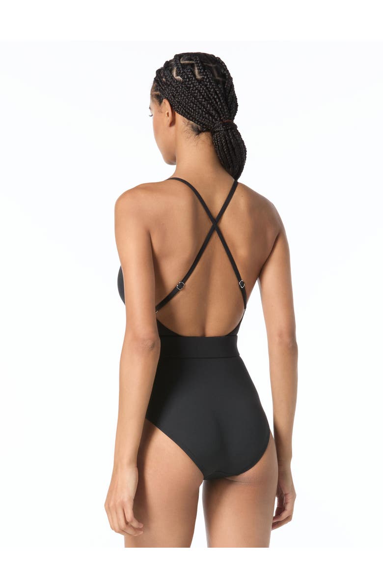 MICHAEL Michael Kors Bubble Logo Cross Back One-Piece Swimsuit, Alternate, color, Black