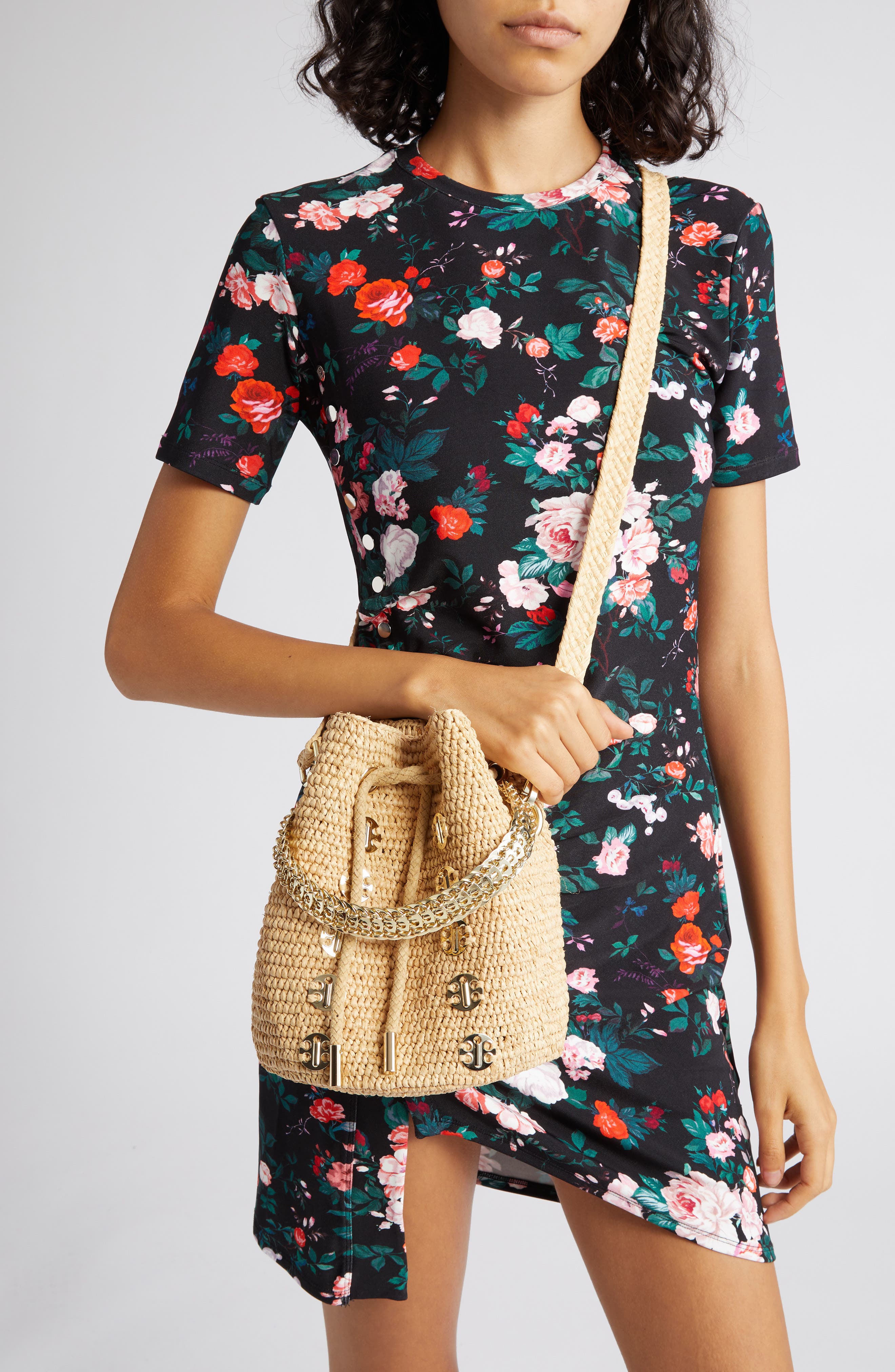 Rabanne Raffia Bucket Bag, Alternate, color, 