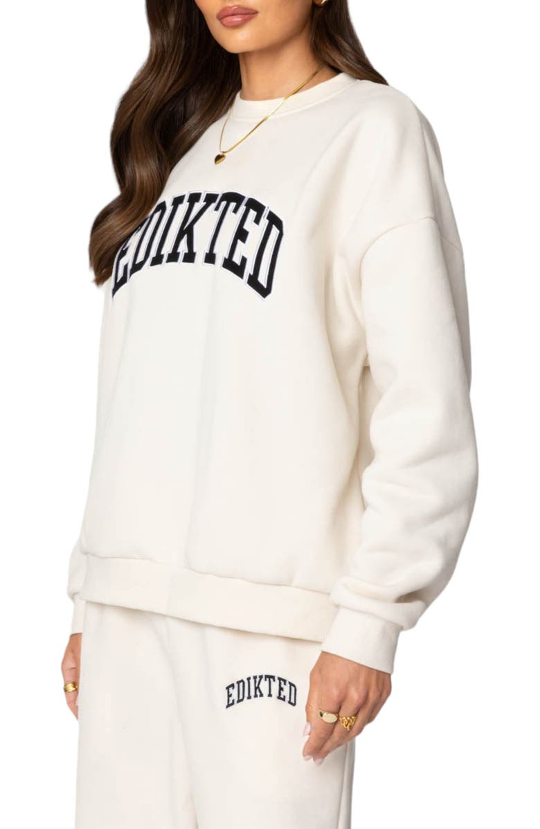 EDIKTED Babe Embroidered Oversize Fleece Sweatshirt, Alternate, color, Cream