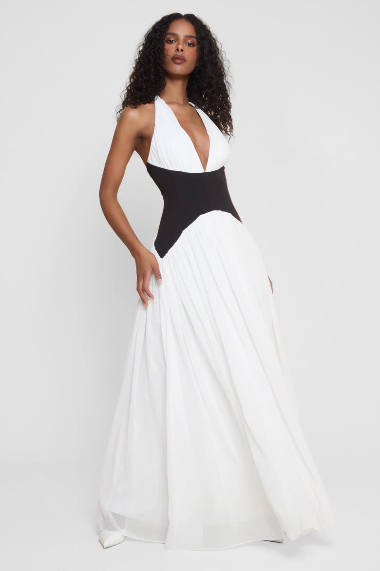 Harlowe Contrast Corset Maxi Dress, Alternate, color, White & Black