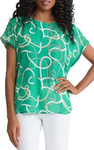 Jones New York Chain Print Side Button Top