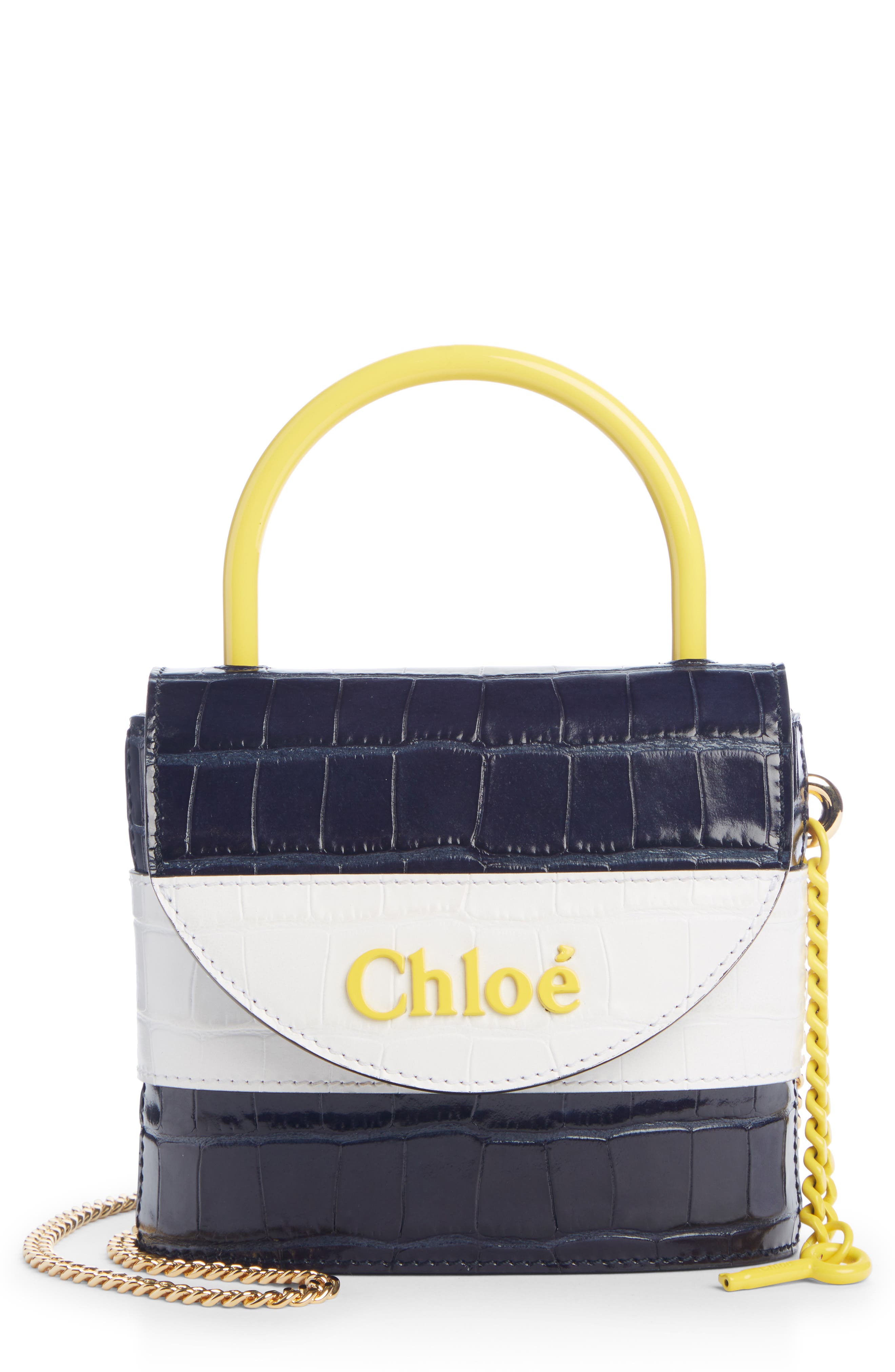 Chloé Small Aby Lock Croc Embossed Leather Shoulder Bag, Main, color, 