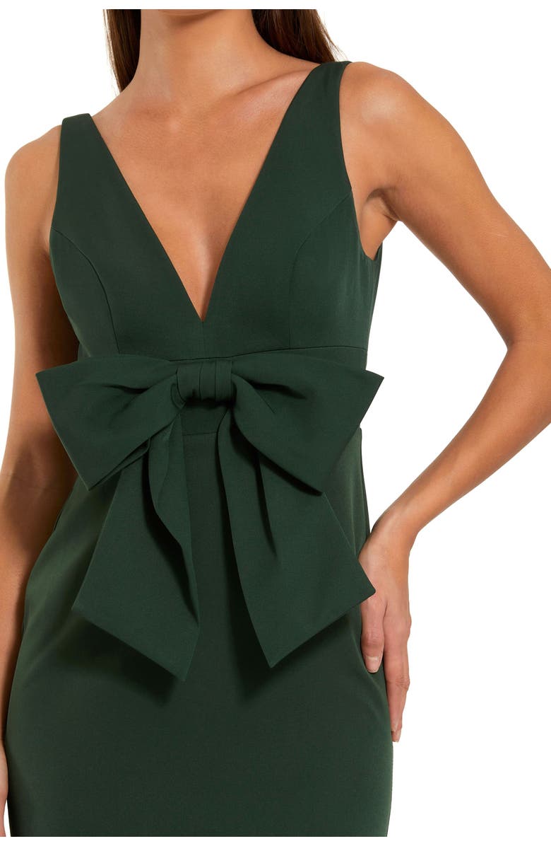 Mac Duggal Crepe Sleeveless V Neck Column Dress With Bow, Alternate, color, Emerald