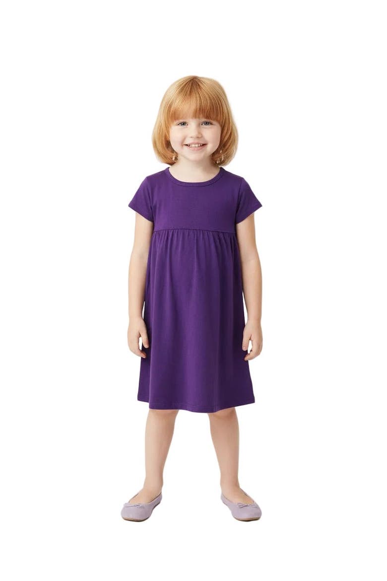 Girls Soft Organic 100% Cotton Empire Short Sleeve Sundress, Alternate, color, Turquoise