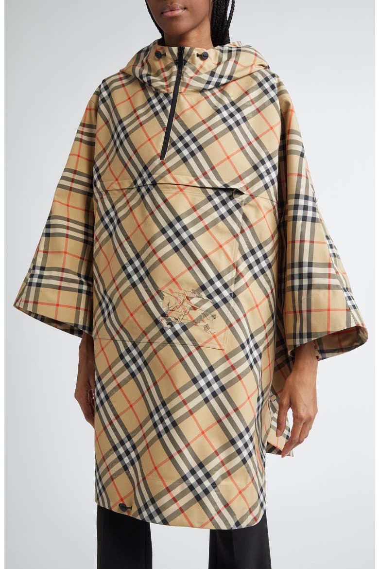 Check Nylon Poncho, Alternate, color, SAND