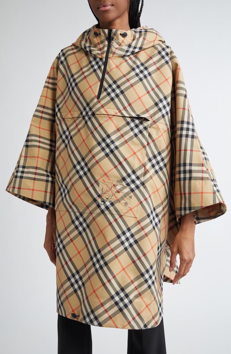 Burberry Check Nylon Poncho, Alternate, color, Sand