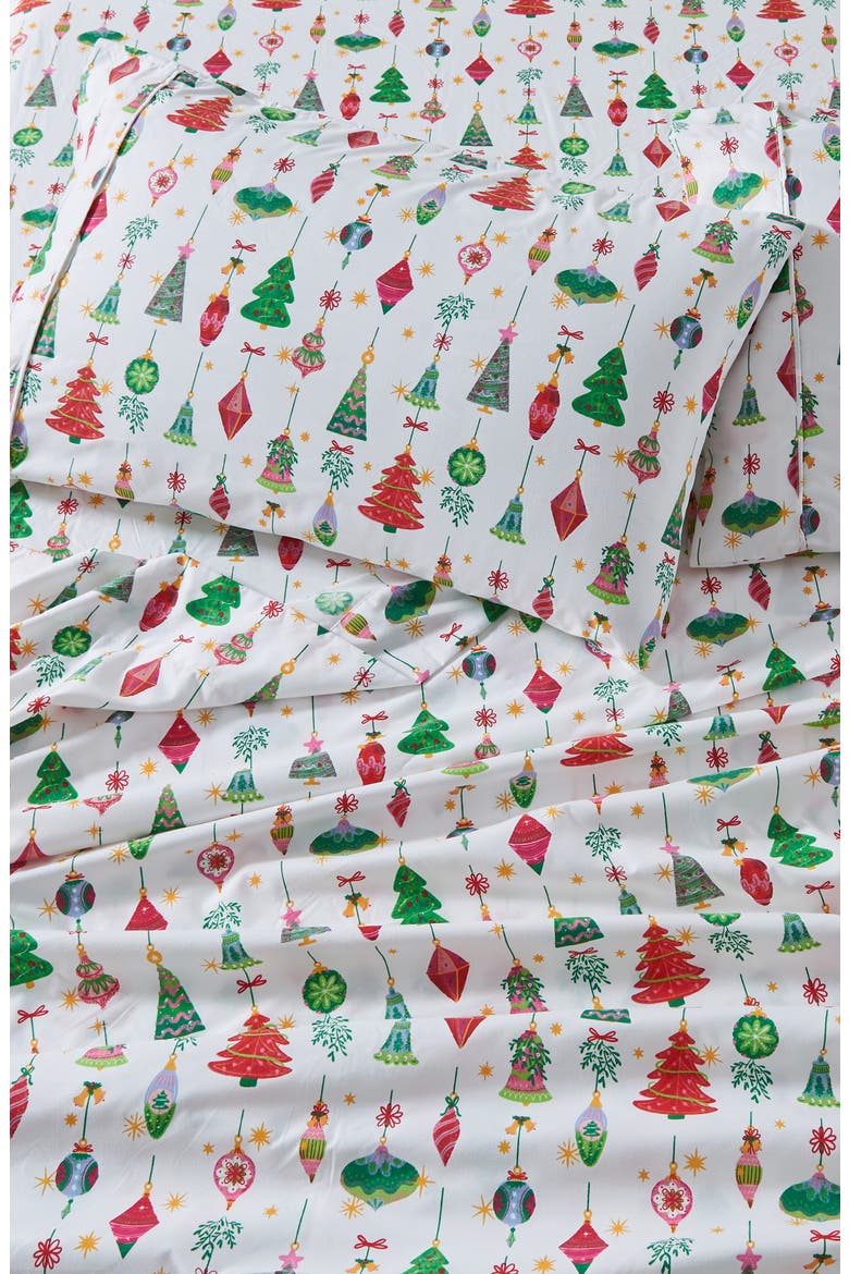 Print Microfiber Sheet Set, Alternate, color, TWINKLING ORNAMENTS