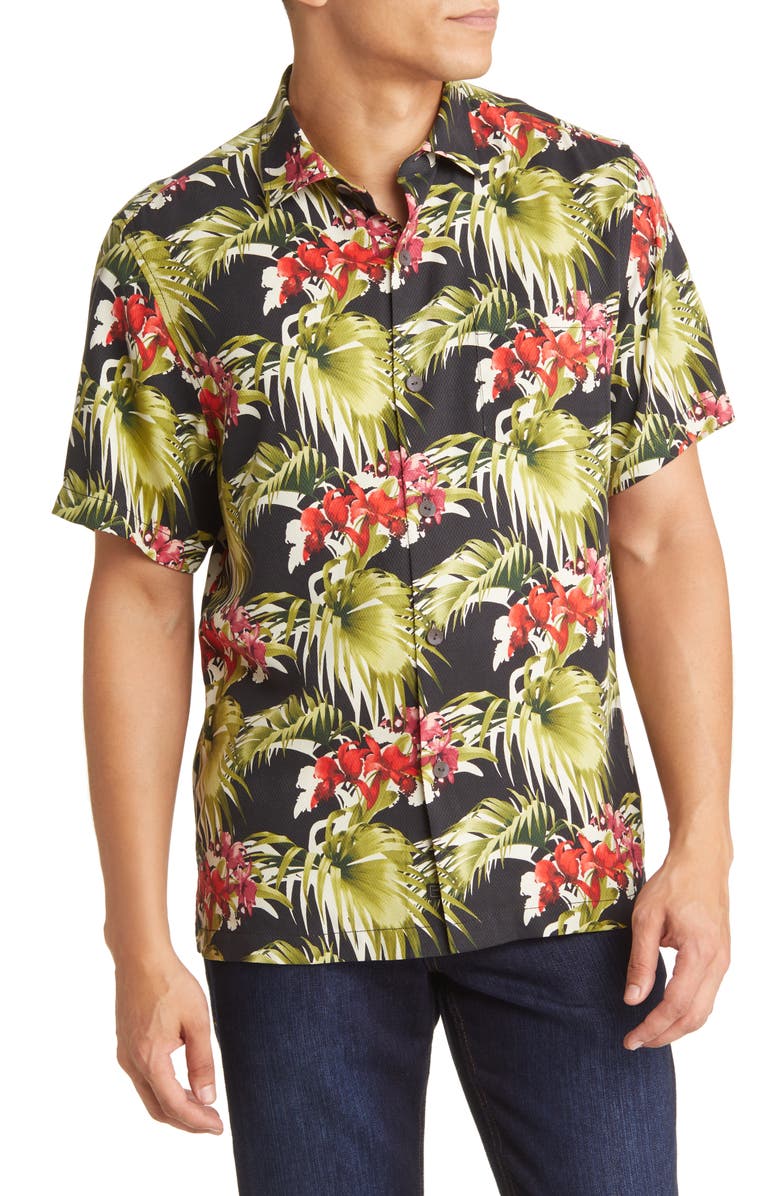 Tommy Bahama Canopy Coast Botanical Print Short Sleeve Silk Button-Up Shirt, Main, color,