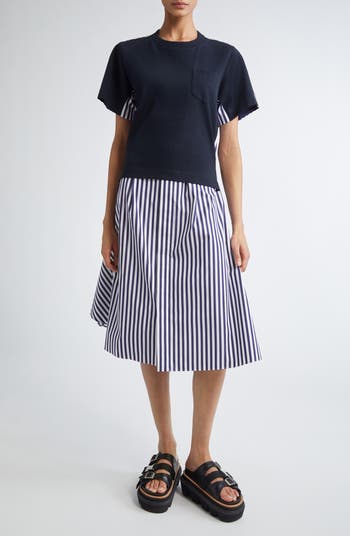 Sacai Mixed Media Poplin & Jersey Midi Dress | Nordstrom Sacai Mixed Media Poplin & Jersey Midi Dress | Nordstrom