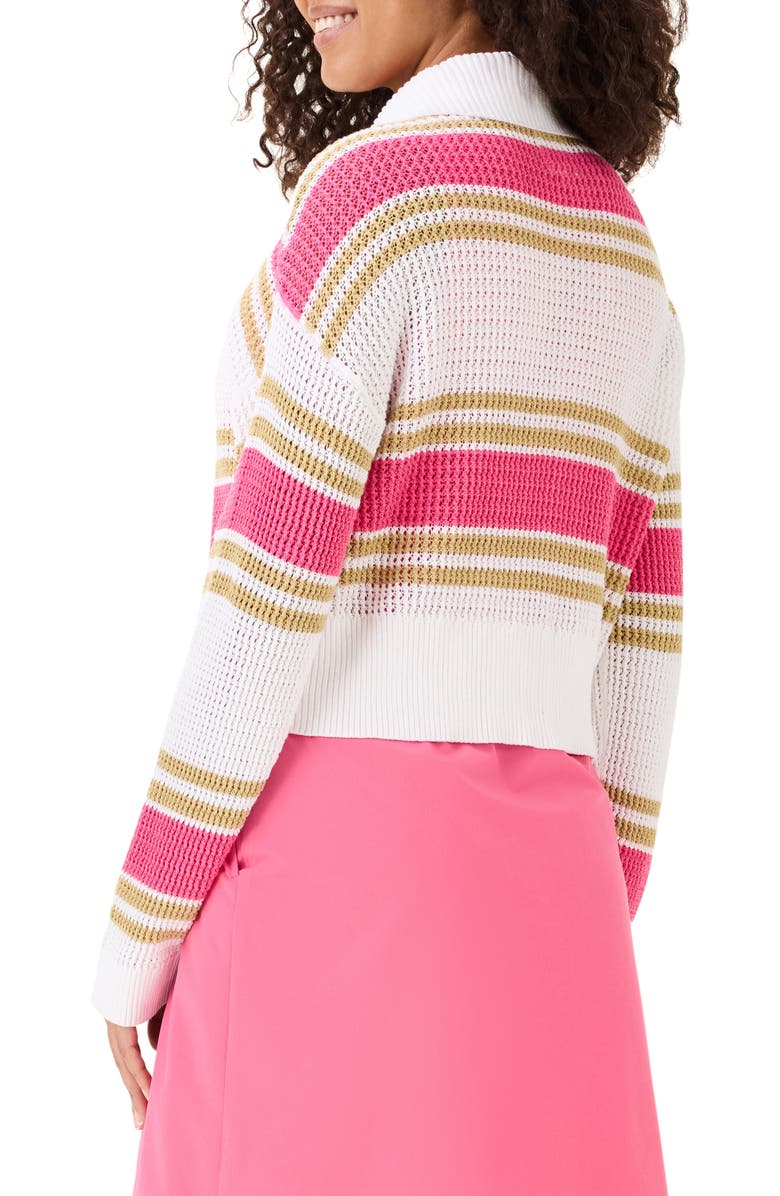 NZ ACTIVE by NIC+ZOE Cotton Mixed Stripe Zip Cardigan, Alternate, color, Pink Multi