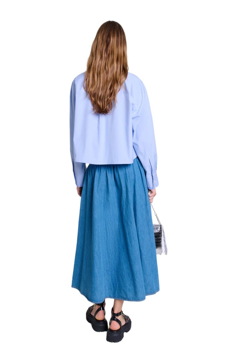 maje Smocked denim skirt, Alternate, color, 