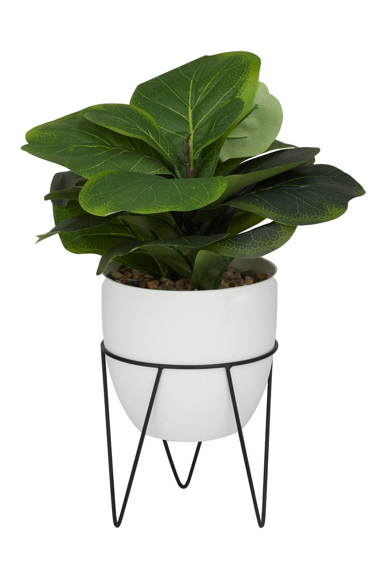 Green Faux Foliage Potted Artificial Fiddle Fig Leaf Tree, Main, color, GREEN