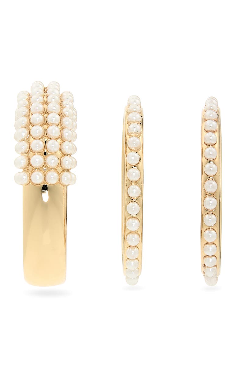 AllSaints Set of 3 Faux Pearl Assorted Rings, Alternate, color, Gold