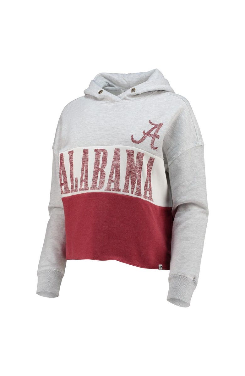 '47 Women's '47 Heathered Gray/Heathered Crimson Alabama Crimson Tide Lizzy Colorblocked Cropped Pullover Hoodie, Alternate, color, 