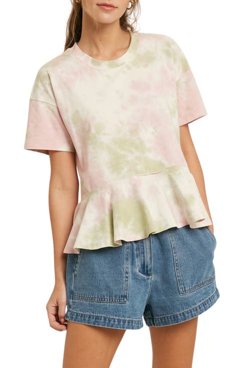 Tie Dye Short Sleeve Peplum Top