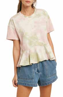 WISHLIST Tie Dye Short Sleeve Peplum Top