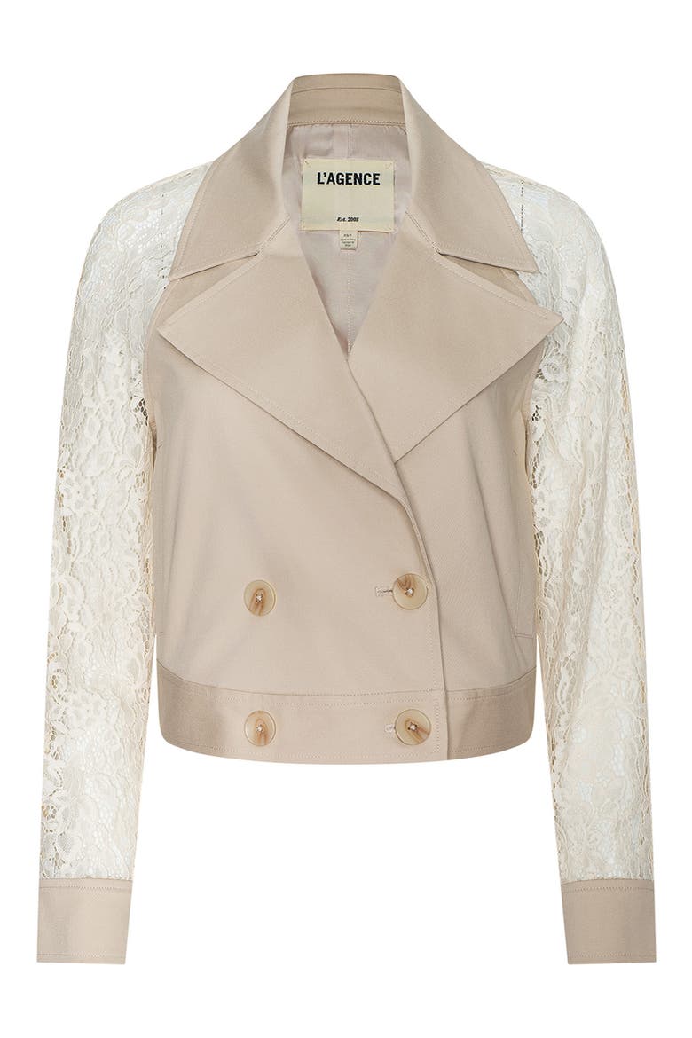 Novelle Lace Sleeve Trench Coat, Alternate, color, BISCUIT/ ECRU