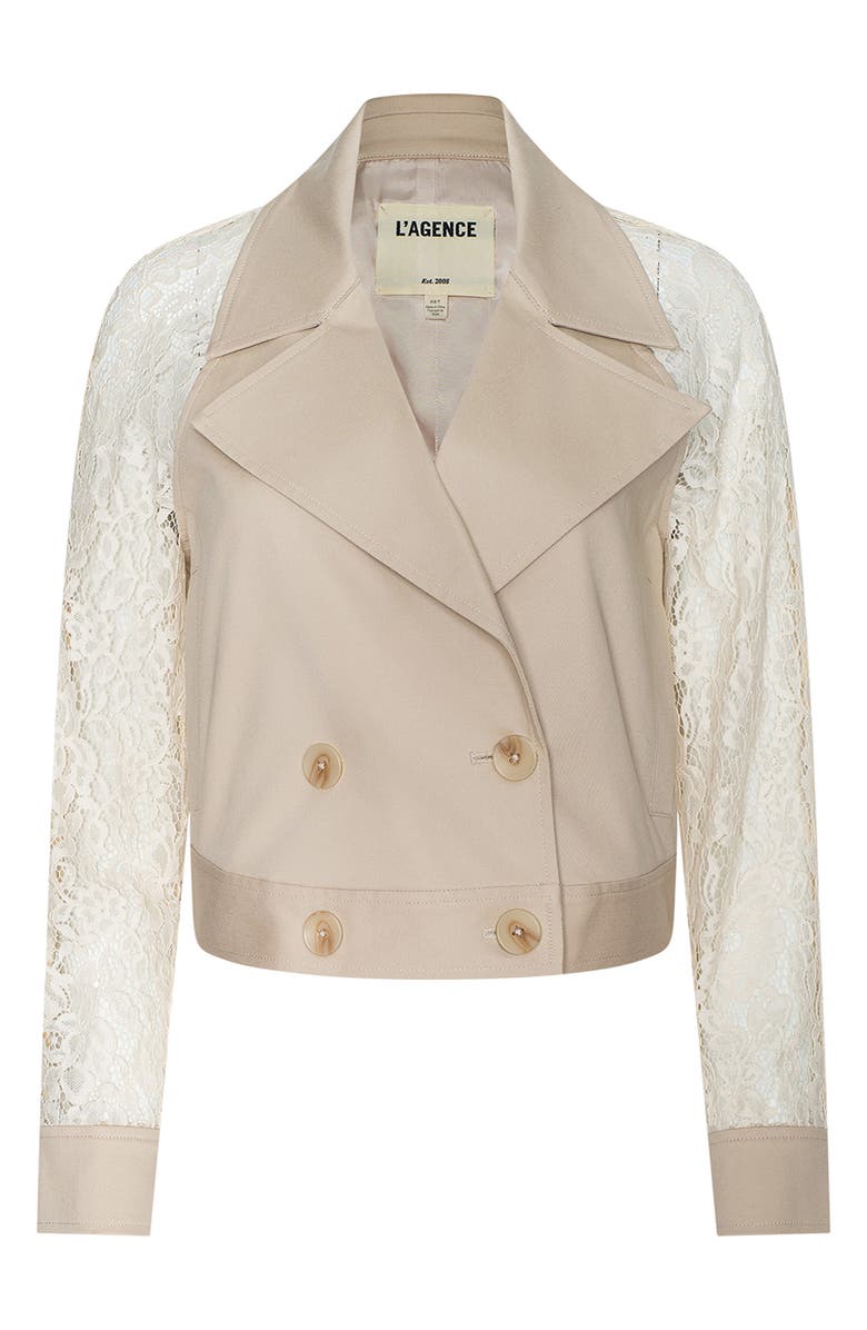 L'AGENCE Novelle Lace Sleeve Trench Coat, Alternate, color, Biscuit/ Ecru