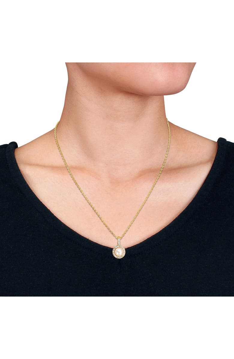 DELMAR Cultured Pearl & Cubic Zirconia Halo Pendant Necklace & Stud Earrings Set, Alternate, color, 