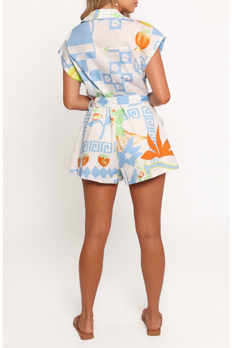 Georgina Tie Waist Cotton Romper, Alternate, color, WHITE MULTI