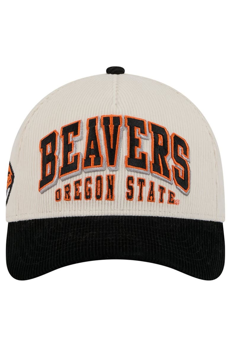 Men's New Era Black/Cream Oregon State Beavers Arch Two-Tone Corduroy 9FORTY A-Frame Adjustable Hat, Alternate, color, Black