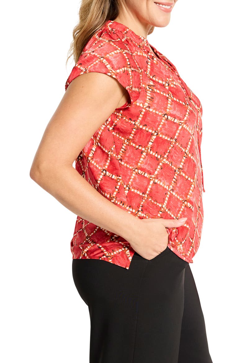 Squiggle Check Cap Sleeve Top, Alternate, color, RED MULTI