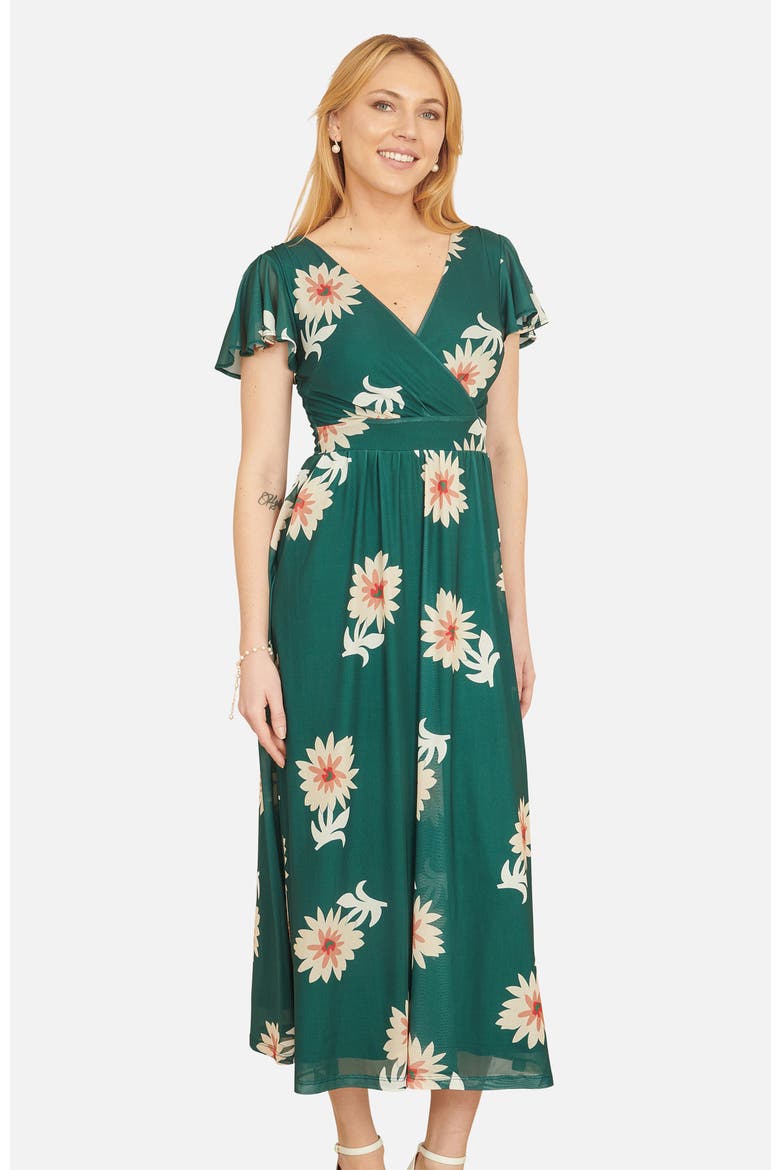 Mesh Flower With Pockets Wrap Midi Dress, Alternate, color, Green