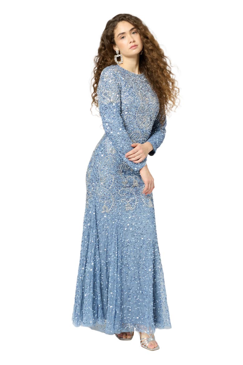 Modest Embellished Sequin Beaded Maxi Occasional Dress, Alternate, color, POWDER BLUE