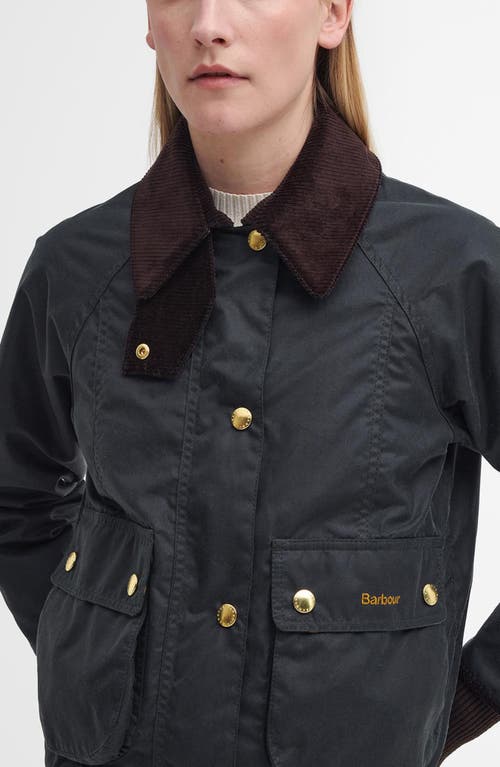 Barbour Beadnell Crop Waxed Cotton Jacket In Green