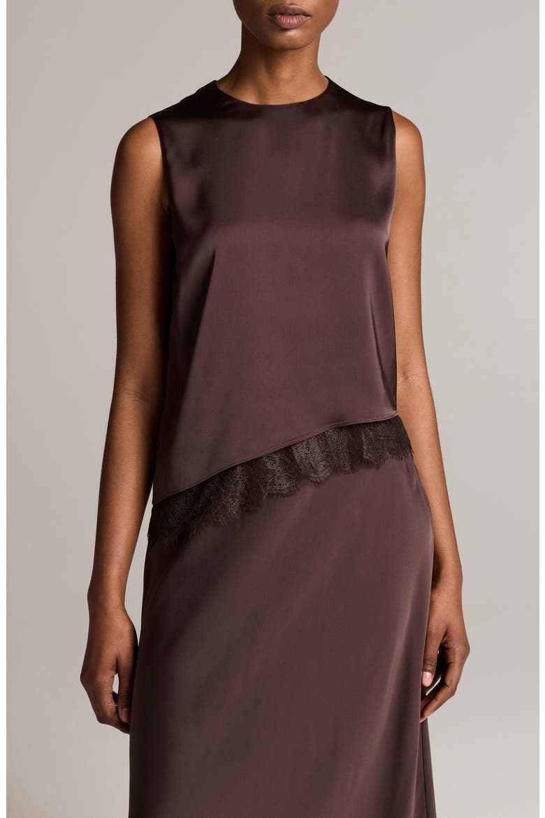 Asymmetric Hem Shell with Lace, Main, color, IRON