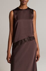 Vince Asymmetric Hem Shell with Lace