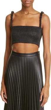 Proenza Schouler White Label Smocked Faux Leather Crop Top
