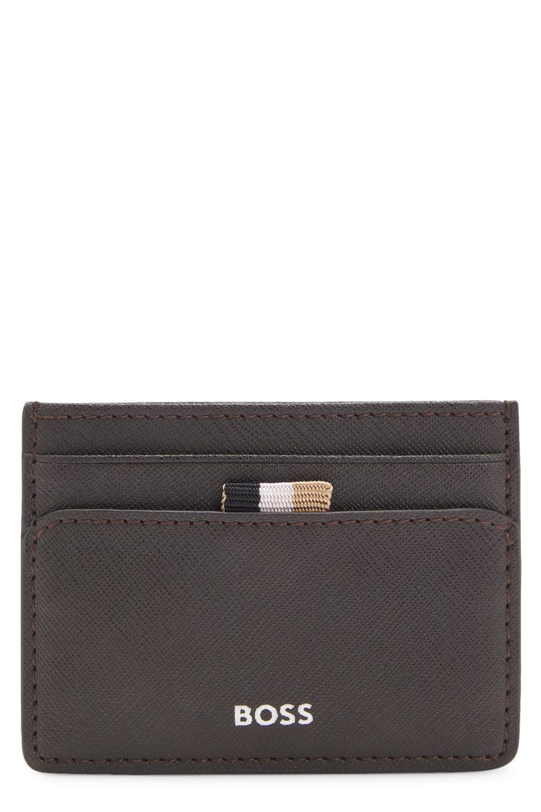 Zair Bonded Leather Card Holder, Main, color, DARK BROWN