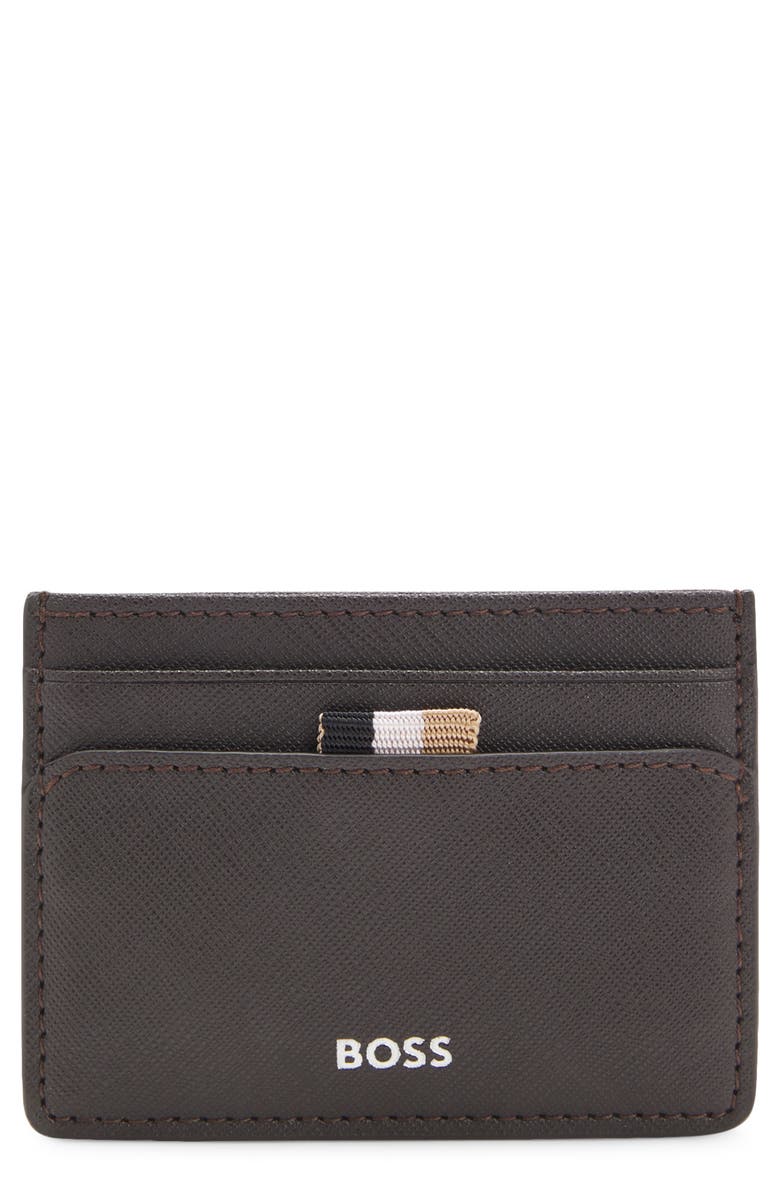 HUGO Zair Bonded Leather Card Holder, Main, color, Dark Brown