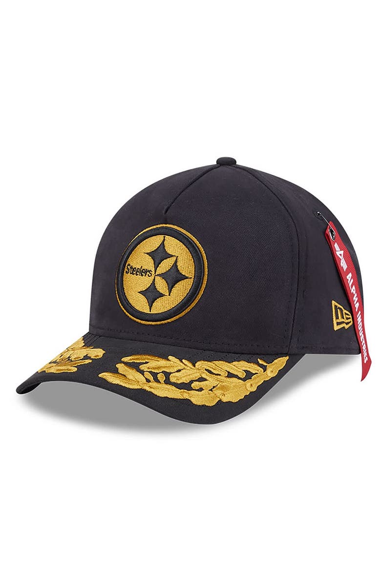 Men's New Era x Alpha Industries  Black Pittsburgh Steelers A-Frame 9FORTY Adjustable Hat, Main, color, Black
