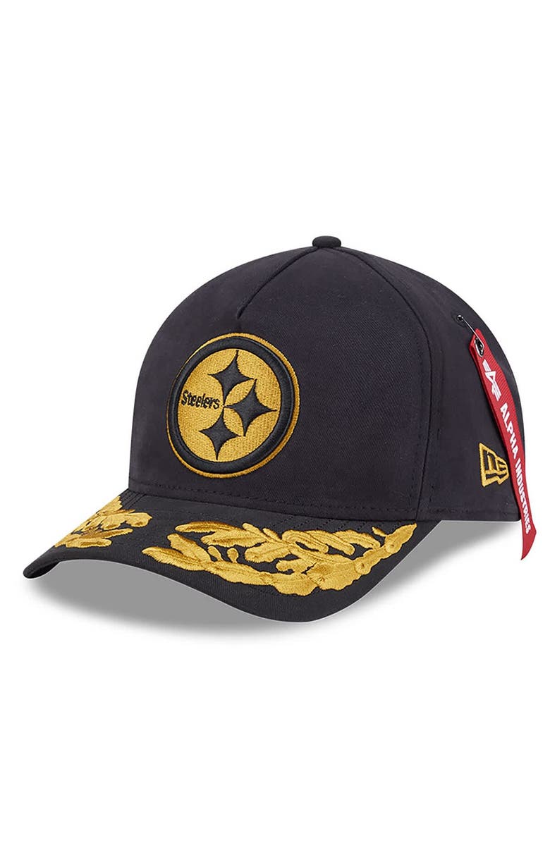 New Era x Alpha Industries Men's New Era x Alpha Industries  Black Pittsburgh Steelers A-Frame 9FORTY Adjustable Hat, Main, color, Black