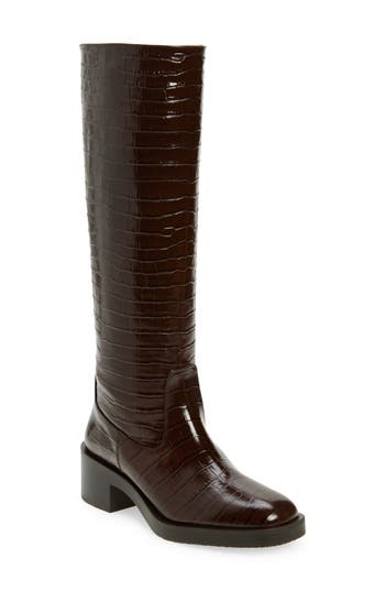 Stuart Weitzman Celia Riding Boot Knee-high In Walnut Dress Croc