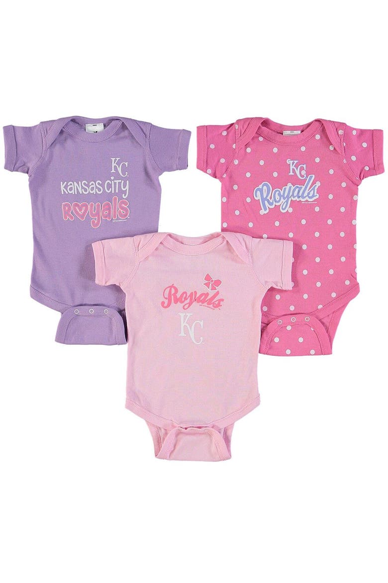 Girls Infant Soft as a Grape Pink/Purple Kansas City Royals 3-Pack Rookie Bodysuit Set, Main, color, Pink